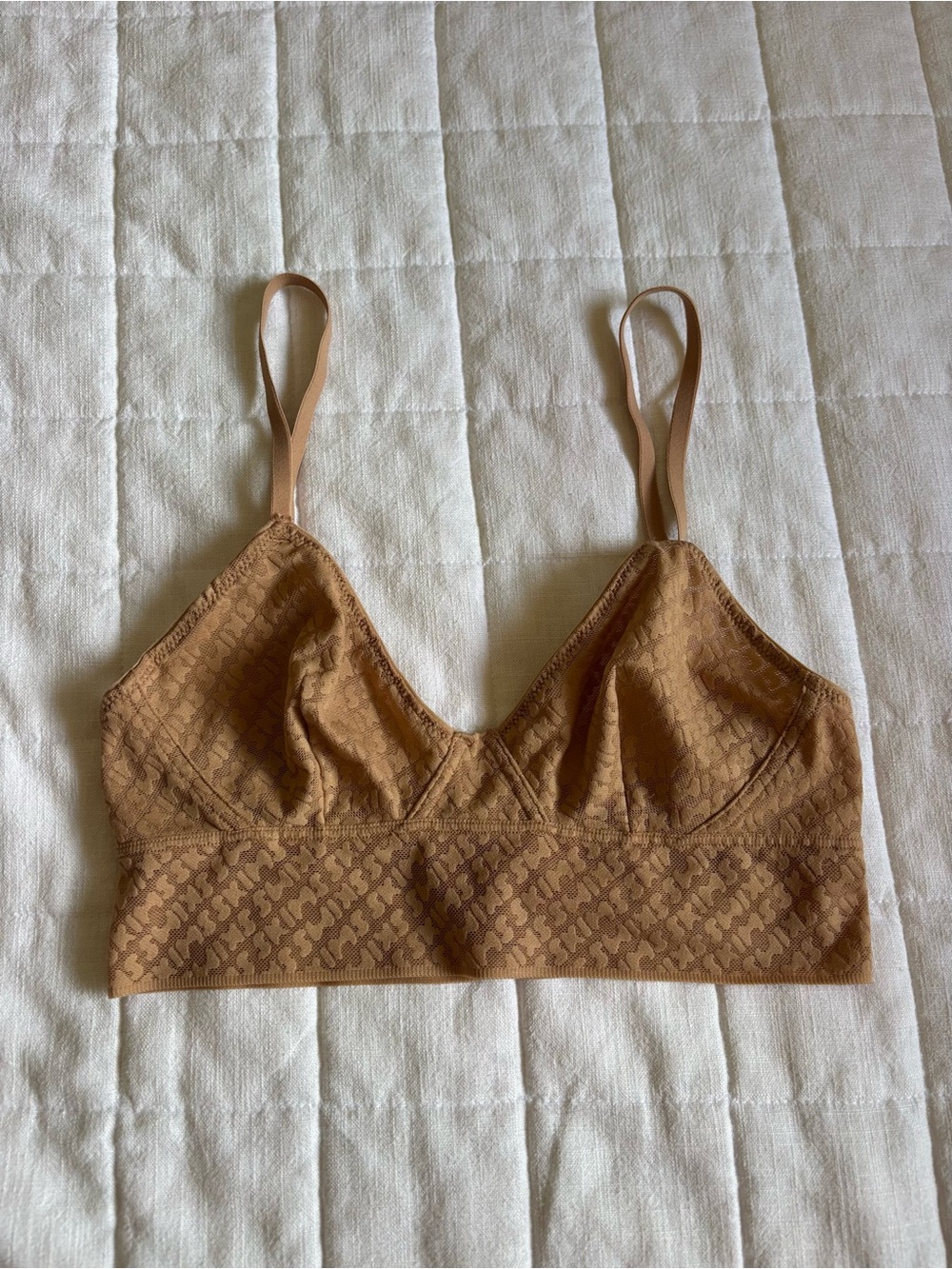 SKIMS Logo Mesh Triangle Bralette in color Clay